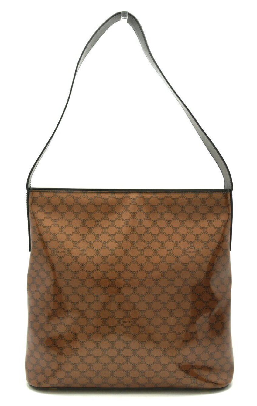 Celine Macadam Shoulder Bag Hobo Vinyl Leather Brown Black